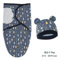 Baby Blanket Hat Set Cartoon Printed Cotton Newborn Swaddle Adjustable Infant Sleeping Swaddle Wraps All Seasons 0-6 Months. 