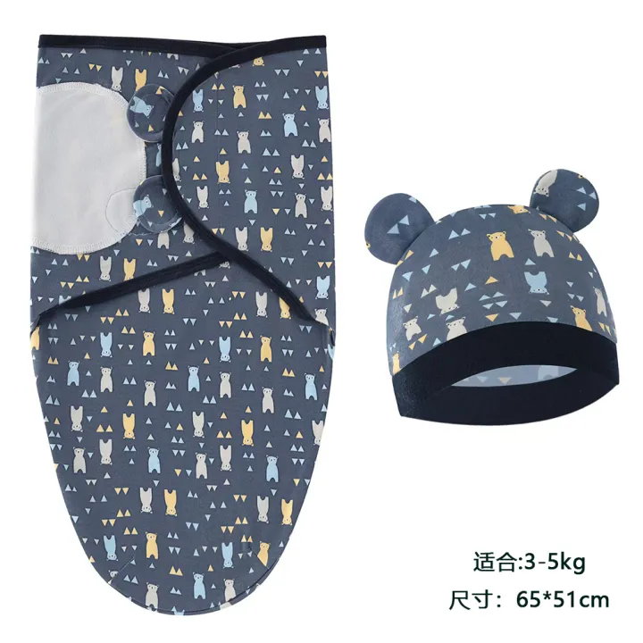 Baby%20Blanket%20Hat%20Set%20Cartoon%20Printed%20Cotton%20Newborn%20Swaddle%20Adjustable%20Infant%20Sleeping%20Swaddle%20Wraps%20All%20Seasons%200-6%20Months%20-%20Image%208