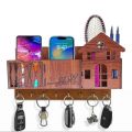 Wooden wall keychain and mobile phone holder wood wall keychain wood mobile charging stand keyholder. 
