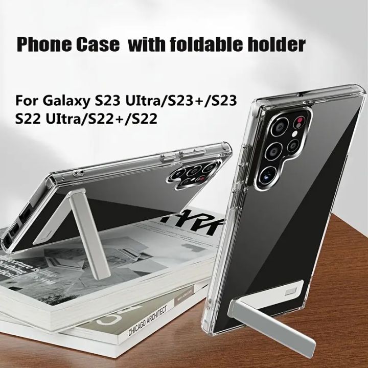 Clear Mobile Phone Case with Metal Kickstand for Samsung Galaxy S25 S24 S23 Ultra Plus 22 S24 Stand Cases Shockproof Back Cover