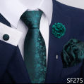 Luxury Mens Ties Floral Black Gold Ties Paisley NeckTie Pocket Square Cufflinks Brooch Set Men's Wedding Party Tie. 