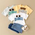 Summer New Baby Clothes Infant Letter Printing Top+Denim shorts Set Baby Boys Girls Casual Baby Set Newborn Baby Clothes 2Pcs. 