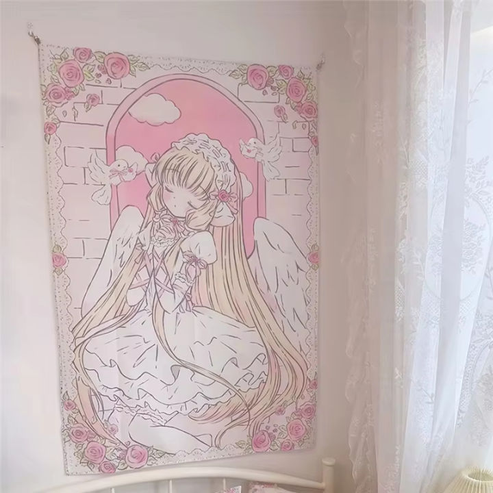 VIKAMA%20Healing%20Angels%20Tapestry%20Blonde%20Maiden%20x%20Lace%20White%20Wings%20Pink%20and%20White%20Roses%20Bedroom%20Nursery%20Decoration%20-%20Image%202