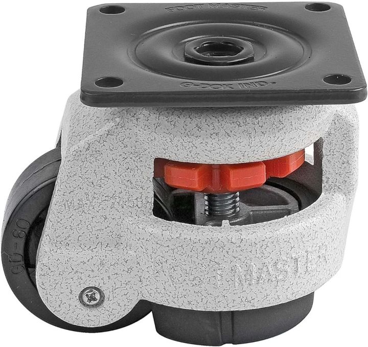 FOOT MASTER GD-60-F-NYN Leveling Caster, 50 mm Nylon 66 Wheel, Iconic Ivory, Height Adjustable Foot Pad, Plate Mounted Swivel Caster, 280 kg Load Rating, Medium