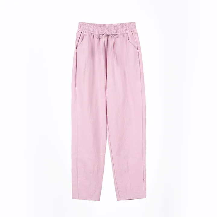 Womens%20Spring%20Summer%20Pants%20Cotton%20Linen%20Solid%20Elastic%20waist%20Candy%20Colors%20Harem%20Trousers%20Casual%20Female%20Pants%20-%20Image%205