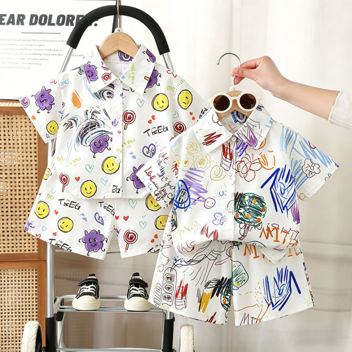0-5Y Kids Baby Boy Clothes Summer Floral Print Sets 2Pcs Short Sleeve Shirt+Shorts Child Boy Beach Wear Casual Outfits