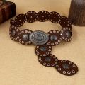 1pc Vintage Style Women'S Faux PU Belt with Oval Rivet Buckle Waistband Vintage Personalized Belts.