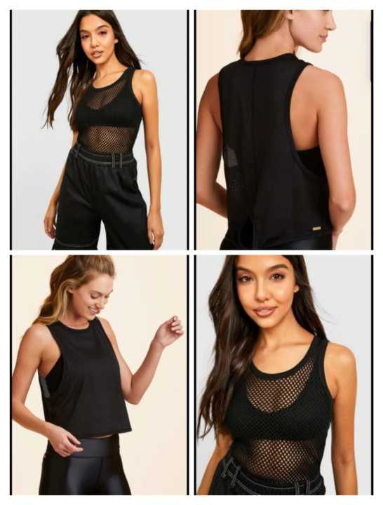 Women Fishnet MESH Tank Tops Lightweight Cropped Gym T-Shirt Ladies Casual Wear Sleeveless Summer Vest