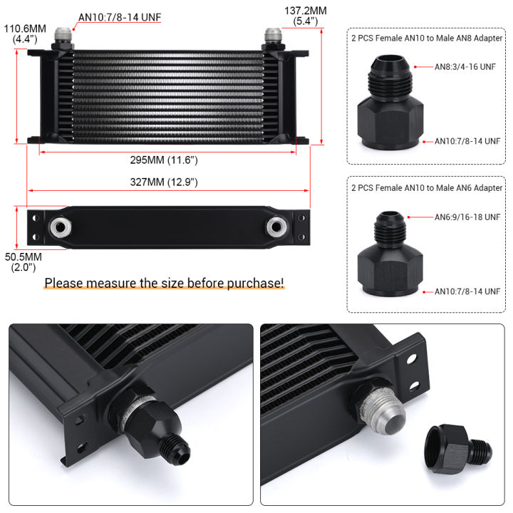 LZONE%20-%2015%20Row%20AN10%20Stacked%20Plate%20Oil%20Cooler%2010AN%20to%206AN%208AN%20Adapter%20Universal%20Engine%20Transmission%20Aluminum%20Black%20JR7015%20-%20Image%203