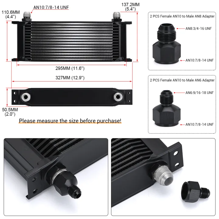 LZONE%20-%2015%20Row%20AN10%20Stacked%20Plate%20Oil%20Cooler%2010AN%20to%206AN%208AN%20Adapter%20Universal%20Engine%20Transmission%20Aluminum%20Black%20JR7015%20-%20Image%203