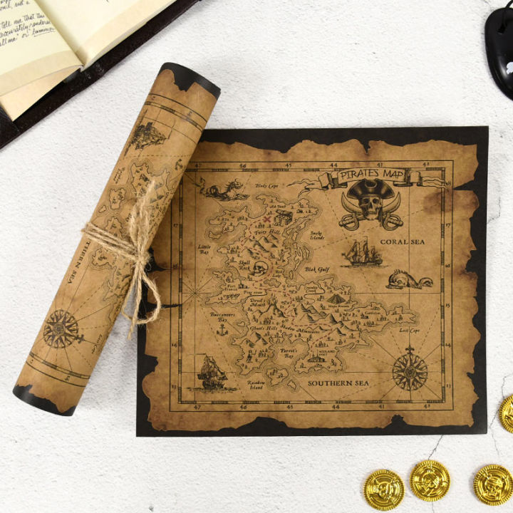 Map Of Caribbean Sea Pirate Adventure Classic Vintage Old Treasure ...