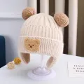 Baby wool hat cute bear ear protection hat children winter thickened warm knitted Korean version of the baby hat. 