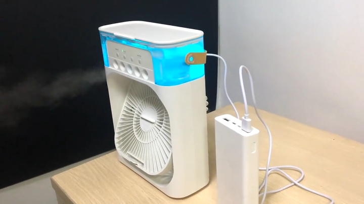 3 in 1 USB Mini Portable Air Cooler Table  Fan With Ice Water Compartment Cooling with Five Atomizer and Timer | Humidifier Purifier Mist Cooler with 7 Colors LED Light