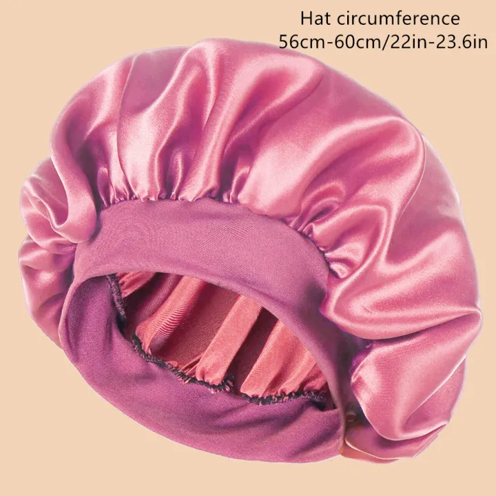 1pc%20Women's%20Solid%20Color%20Satin%20Wide-Brimmed%20Shower%20Cap,%20Suitable%20For%20Daily%20Use%20Silk%20Bonnet%20Satin%20Bonnet%20-%20Image%205