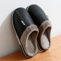 Pu Leather Big Sizes Men slippers Indoor Fur Flat Men's Winter Home Slipper Cotton Bedroom House Shoes. 