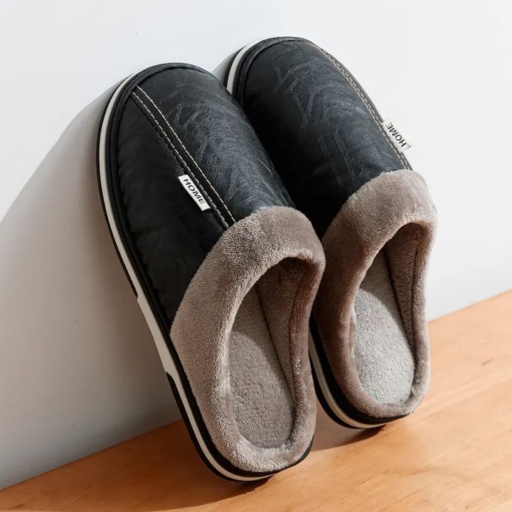Pu%20Leather%20Big%20Sizes%20Men%20slippers%20Indoor%20Fur%20Flat%20Men's%20Winter%20Home%20Slipper%20Cotton%20Bedroom%20House%20Shoes%20-%20Image%203