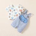 2PCS Baby Boys Summer Short Sleeve Cartoon Animal Suspenders Suit For Newborn-6M Casual Daily Wear. 
