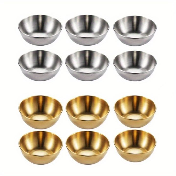 Set of 6 Stainless Steel Small Sauce Dishes Seasoning Serving Tray Spice Plates Set Soy Sauce Dish Specialty Tableware