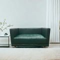 Furnicom Wooden Two Seater Leather Deep Green Sofa for Home & Office.