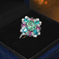 925 sterling silver ring, colorful treasure style, tourmaline colored ring, niche high-end design, women's jewelry. 