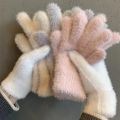 Fashion Winter Mink Velvet Five Finger Gloves Plush Warm Cold-proof Gloves Women Outdoors Cycling Solid Color Wistiti Mittens.