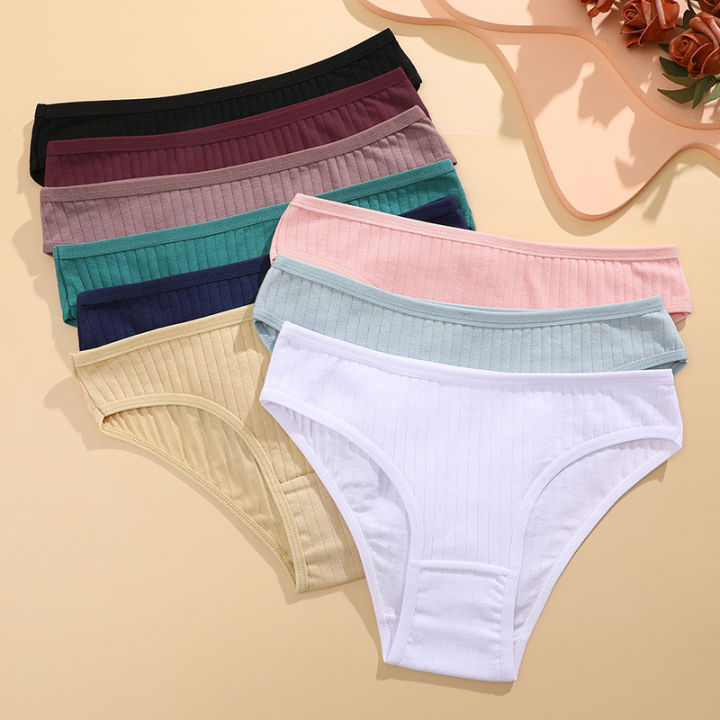 FINETOO%206PCS/SET%20Women's%20Cotton%20Panties%20Sexy%20Soft%20Striped%20Underpants%20Solid%20Color%20Briefs%20Female%20Comfortable%20Stretch%20Lingerie%20M-XL%20-%20Image%202