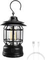 Camping Lanterns Rechargeable, Portable Electric LED Camping Lights Outdoor Hanging Tent Light Vintage Tabletop Lantern Decor Stepless Dimming Waterproof for Camping, Power Outages, Indoor (Black). 