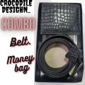 MODEL : NCC-02 Pure Cow Leather Stylish Crocodile Desighn Belt. Moneybag Combo  Soft Leather. 