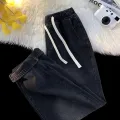 Autumn Jeans Men's Baggy Straight Drawstring Elastic Waist Personality Fashion Vintage Denim Trousers Streetwear 3XL. 