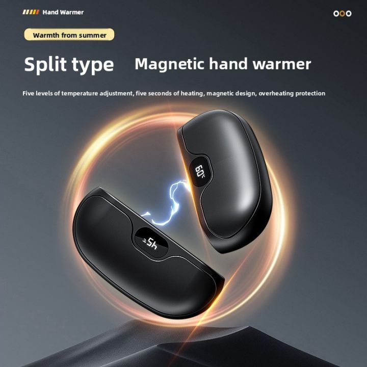 Magnetic Hand Warmer, USB Charging, Detachable Hand Warmer, Digital Temperature Display Portable Heater Two-Part Format