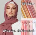 High-Quality Pure Color Bubble Chiffon Hijab – Soft Wrap Scarf for Arab Muslim Women. 