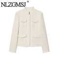 Nlzgmsj 2026 Spring Women New Fashion Long Sleeves Button With Pocket Decoration Blazer Women Elegant Hight Street Top.