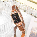 Women Watches Fashion Square Ladies Quartz Watch Bracelet Set Green Dial Simple Rose Gold Mesh Luxury Women Watches. 
