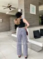 Mahaheng women's white long pants loose plaid trousers beautiful straight leg smooth waist soft Nice casual Korean fashion vintage. 