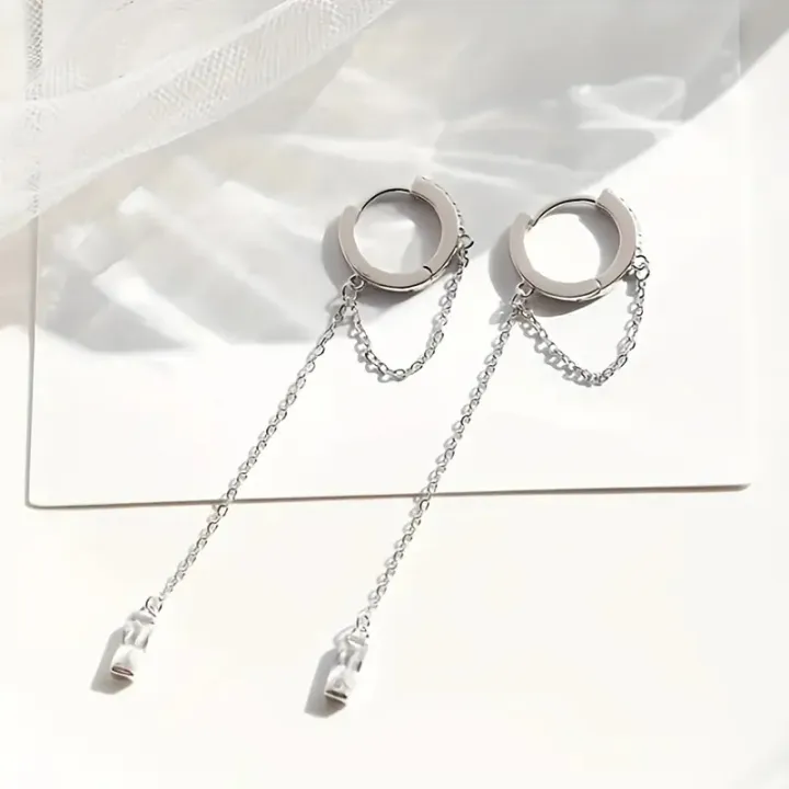 Fashionable%20Silvery%20Tassel%20Hoop%20Pendant%20Earrings,%20Exquisite%20Jewelry,%20Perfect%20Birthday%20%20For%20Women%20-%20Image%202