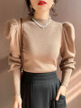 Autumn Winter Sweater Turtleneck Slim Fit Basic Pullovers Fashion Korean Knit Tops Puff Sleeve Womens Sweater Stretch Jumpers. 
