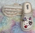 New Girls Fashion EVA Rubber Platform Crocs | High Heel Soft Sole Sandals with Cartoon Charms. 