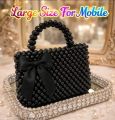 Elegant Mini Handmade Pearl Bag With Ribbon Bow – Versatile Design for Crossbody and Shoulder Carry - Wedding Clutch. 