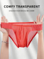 Men's Nylon Ice Silk Mesh Sheer Briefs U Convex Pouch Wide Elastic Waistband Summer Underwear.