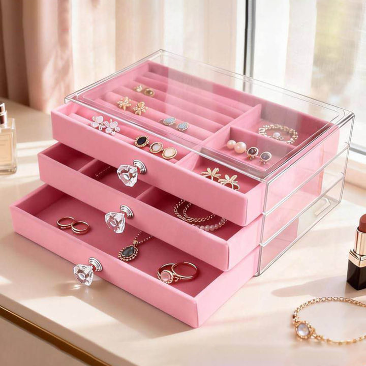 3 Layer Transparent Jewelry Box Organizer For Girls High Storage Jewellery Organizer Box With Secure Compartments