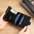 RFIDShieldPULather Automatic Pop-up Card Clamp,Double Aluminum Alloy Credit Card Wallet,With More than One Card Slots.