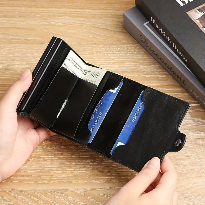 RFIDShieldPULather%20Automatic%20Pop-up%20Card%20Clamp,Double%20Aluminum%20Alloy%20Credit%20Card%20Wallet,With%20More%20than%20One%20Card%20Slots%20-%20Image%202