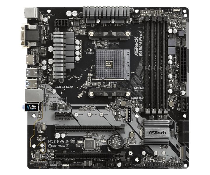 ASRock B450M PRO4 4x DDR4, 2x NVME AMD Ryzen Motherboard