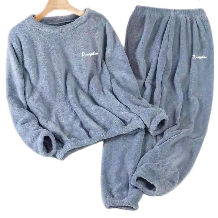 Leisure%202024%20Autumn/Winter%20Women's%20Warm%20Velvet%20Pajamas%20Loose%20Round%20Neck%20Elastic%20Top%20Warm%20Wool%20Elastic%20Waist%20Tight%20Leg%20Pants%20Set%20-%20Image%206