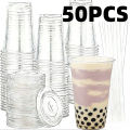 50PCS Disposable Transparent Cups Plastic Cups Lids Transparent Party Weddings Holidays Coffee Milkshakes Cold Drinks.