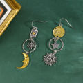 Greek Mythology Face Sun Moon Pendant Creative Design Women's Asymmetric Personality Pendant Earrings Party  Custom Jewelry. 