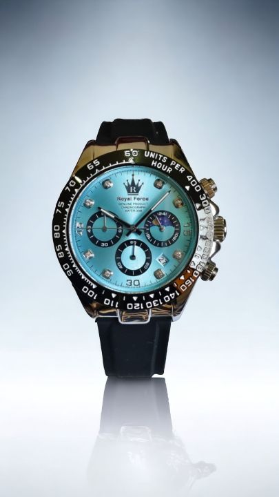 Royal Force Chrono Ocean Rf 08 Series Watches for Men Quartz Waterproof Chronograph Analog Multifunction Moon Phase Silicone Diamond Luminous Wrist Watches
