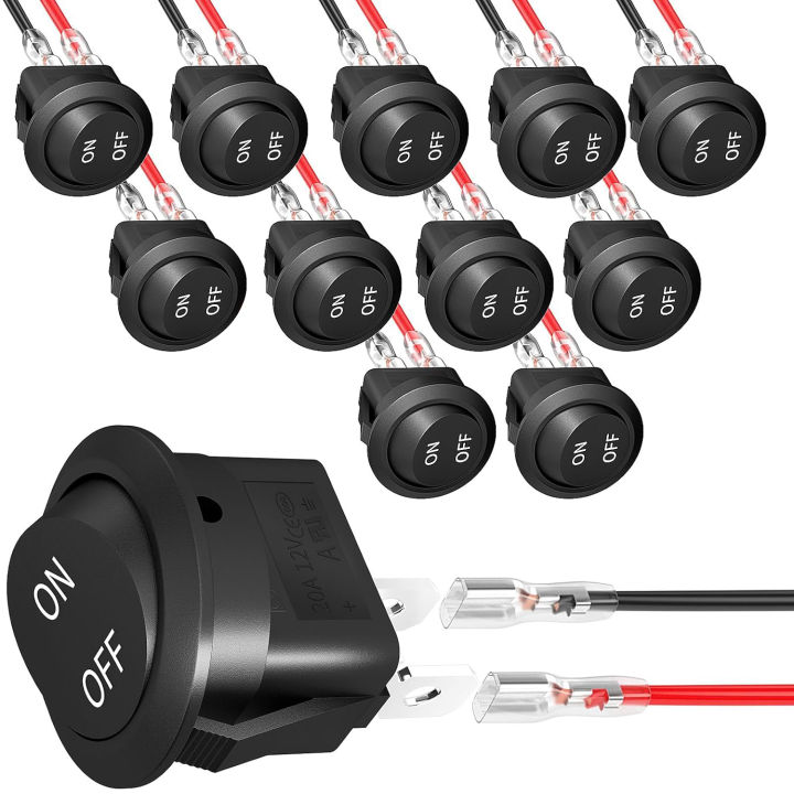 12Pcs Round Rocker Switch 12V ON Off Switch 12 Volt DC Circle Toggle ...