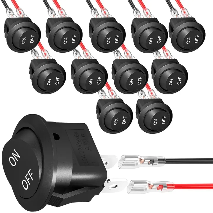 12Pcs Round Rocker Switch 12V ON Off Switch 12 Volt DC Circle Toggle ...
