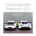 Kinsmart Toyota GR Supra MK5 Porsche 911 GT2 White Pack of Two 1:36 Scale Diecast Model Cars (Size 5 in). 